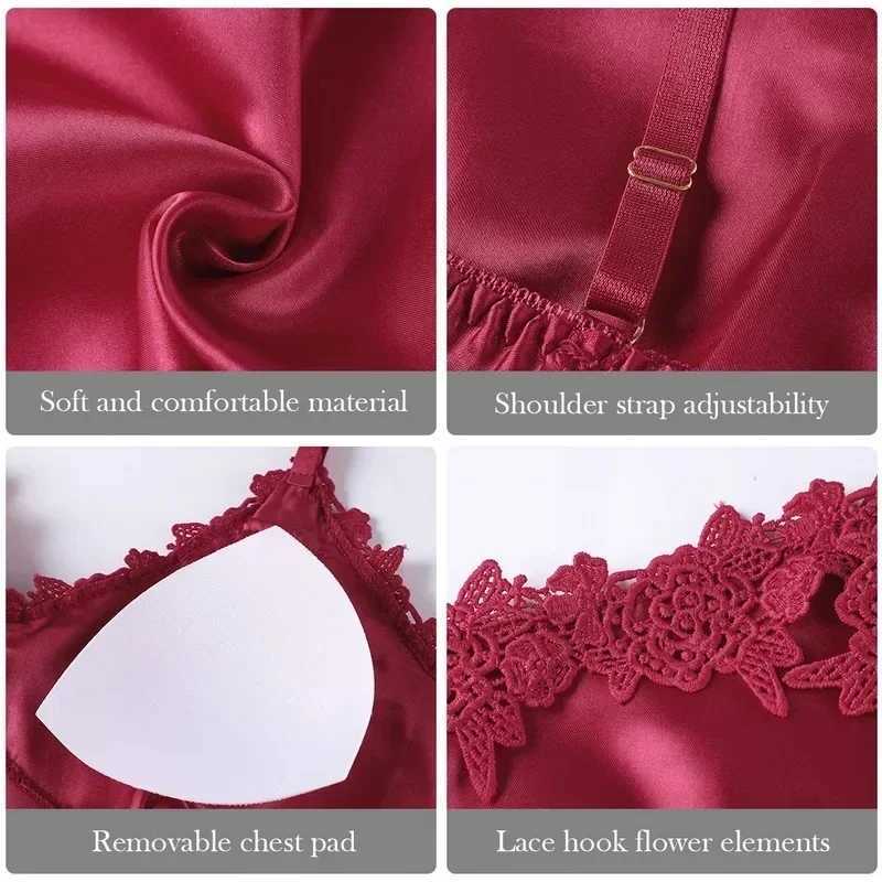 5Pcs Ice Silk Robe Sp Pajama Set Womens Ventilate Lace Satin Pajamas Gown V-Neck Casual Wear Home Nightwear Spring SpwearXJ250220