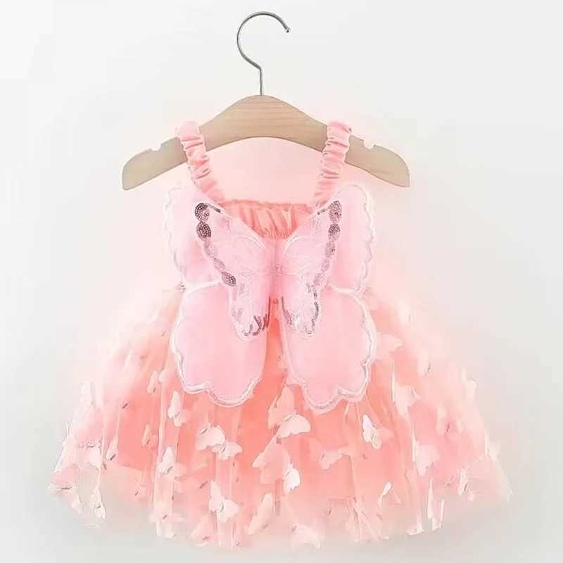 0-3-year-old toddler girl wearing chiffon dress cute sleeveless childrens summer dress pink butterfly party dress Summer new gi X250220