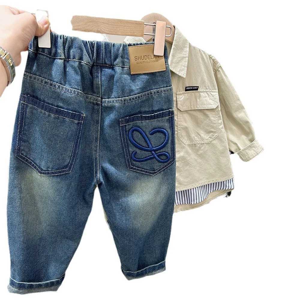 2-10 Years Students Denim Pants For Boys Spring Autumn Solid Color Embroidery Kid Boys Trousers Handsome Children Boys Jeans Z250220