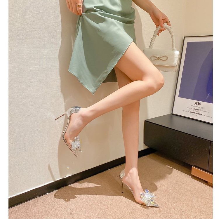 women sandals for womens slide slippers high heels stiletto heel transparency pointed tip sliver Champagne casual shoes trainers sneakers