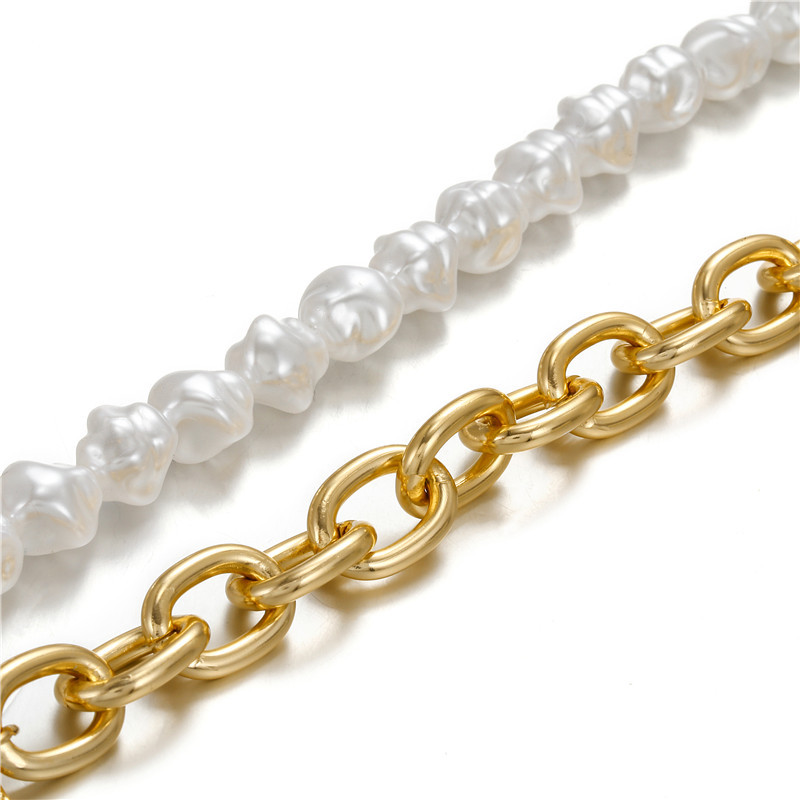 Vintage New Copper Snake Chain Baroque Pearl Portrait Square Plaque Single Layer Necklace Set
