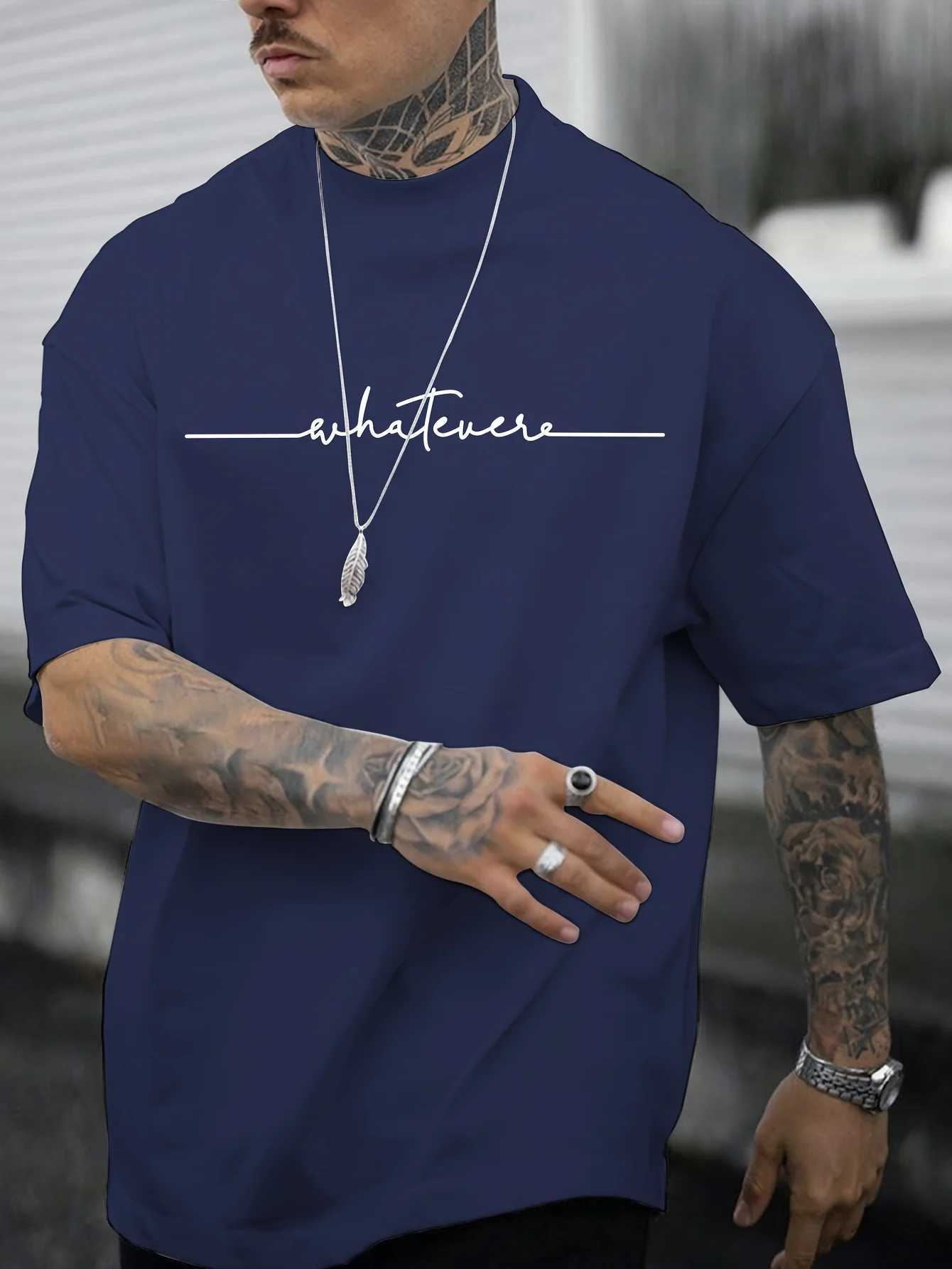 Summer mens 00% pure sports and casual loose fit plus size letter printed comfortable round neck short sleeved T-shirt W250220