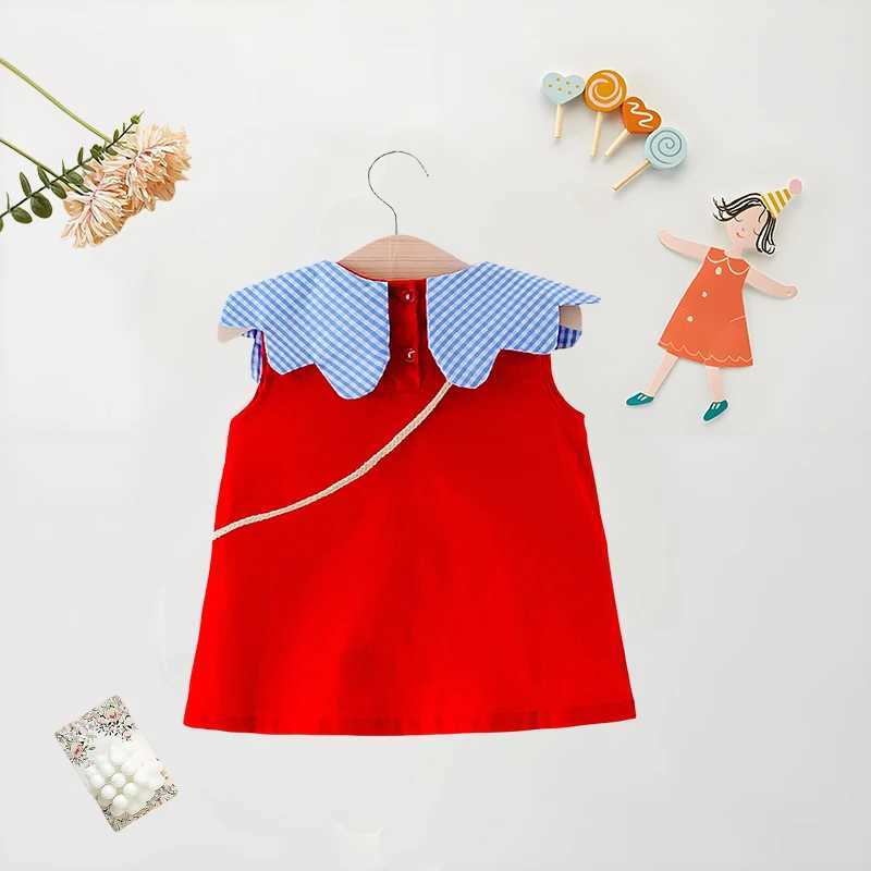 Summer Baby Girl Dress+Bag 2 Pcs Baby Girl Plaid Big Collar Solid Color Dress Cute Loose Cotton Comfortable Sleeveless Dress X250220