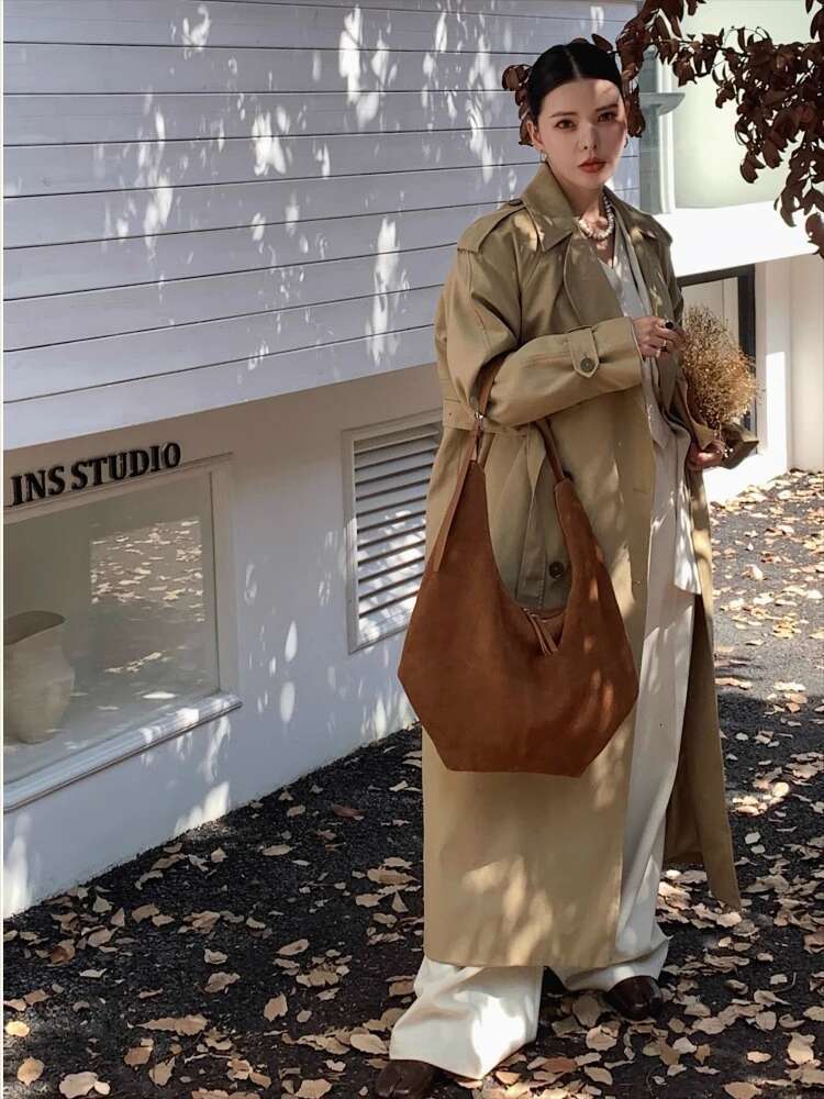 Elegant Large Capacity Casual Winter Travel Tote Matting Coffee Camel Color Nubuck Leather Women Hobo Handbag Commuter Pouch