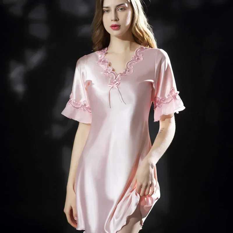 New Summer Women Spwear Ice Silk Nightdress Robe Sexy Lingerie Nightgown Lady Homewear Fe Night HomeXJ250220