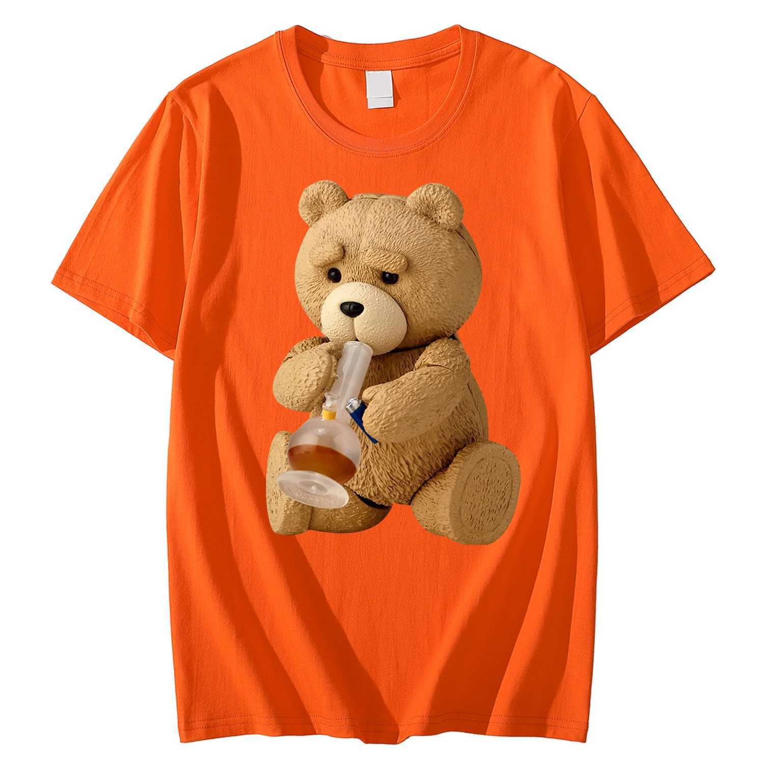 New Mens Print Cute Teddy Bear Drinking Beer Poster T-Shirt Summer Short Sleeve Top Cotton T-Shirt Cool T-Shirt Top Streetwear W250220