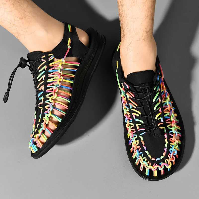 New Arrival Summer mens sandals womens slippers woven design beach sandals breathable casual flat sandals outdoor couple sandals size 48 T250220
