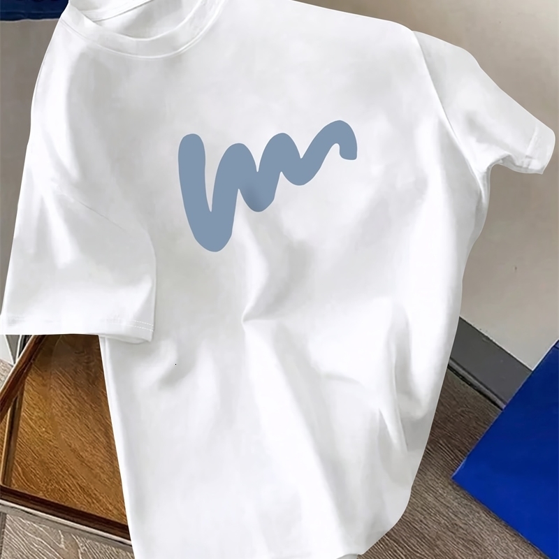 Summer mens 100 polyester comfortable casual loose creative pattern printed sports round neck short sleeved Tshirt 250213