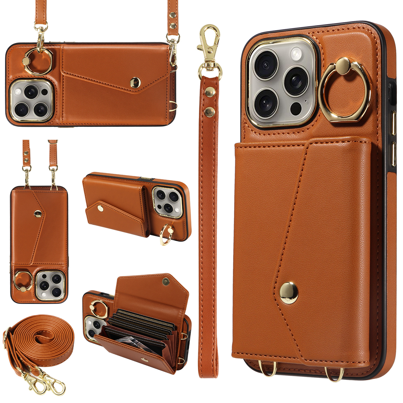 Luxury Crossbody Strap Lanyard Leather Phone Cases for IPhone 12 16 15 14 13 11 Pro Max Wallet with Card Holder Cellphone Case Cover