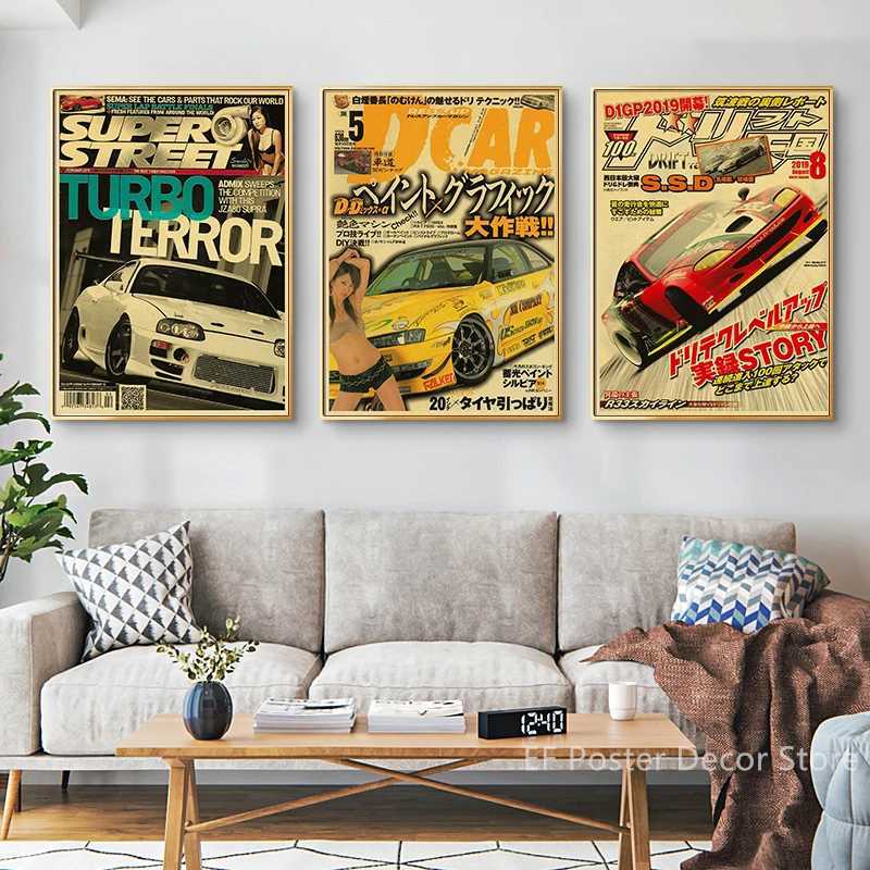 Car Poster Motorsport GTR Sport Cars Manga AE86 Kraft Paper Prints Vintage Club Home Room Bedroom Art Wall Decor Retro PaintingT250221