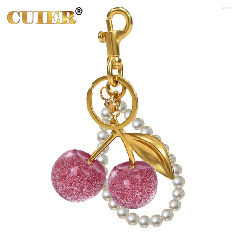 Keychains 1Pc Cute Pearl Bracelet Cherry Fruit Keychain Bag Charm Black Red Jelly Cherrys Key Chain ddmyMon