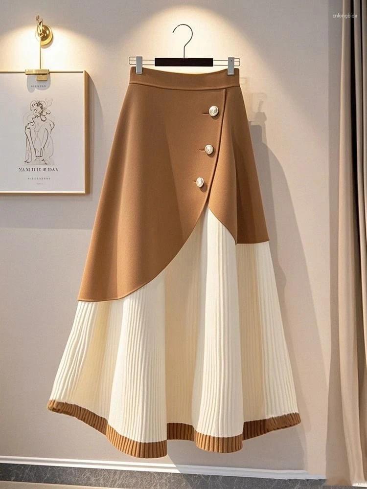 Skirts Elegant High Waist Sliming A-line Skirt For Women Autumn/Winter Vintage Korean Fashion Spring Y2k Clothing