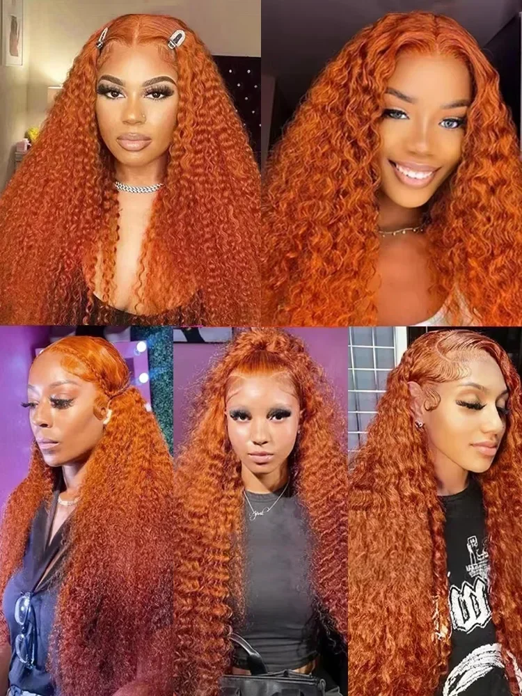 Free shipping 250 Density Brazilian Orange Ginger Colored Curly 13x4 13x6 Hd Lace Front SilationHuman Hair Wig 30 40 Inch Deep Wave Frontal Wigs For W