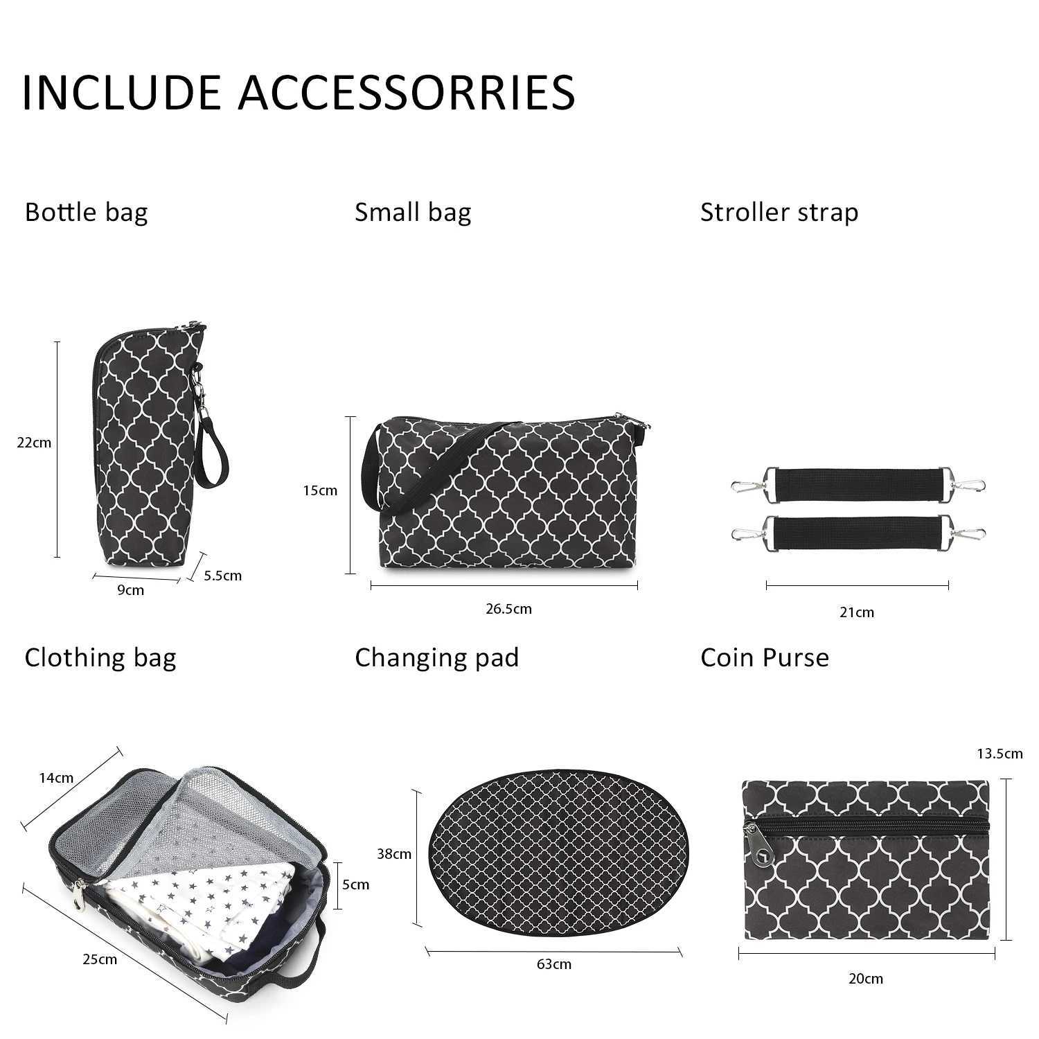 Diaper Bag 7 pieces set nappy tote bag large capacity for baby mom dad Travel Bag Newborn Nappy Bag with Changing Pad X250220