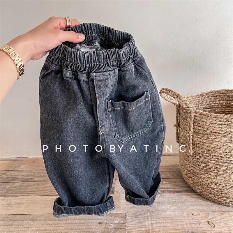 Childrens Loose Denim Pants 2024 Autumn Korean Baby Boys Haren Pants Girls Casual Jeans Kids Clothes Z250220