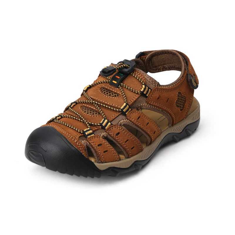 New Arrival Mens Sandals Summer Genuine Leather Toe-Cap Sandals Casual Breathable Outdoor Roman Shoes Free Delivery Shipping Shoes Men Slides T250220