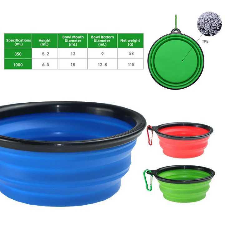 Dog Travel Bowls Bags Pet Bowl Dogs Cats 350ML/1000ML Portable Foldable Food Water Container for Outdoor Travel Portable Feeding Bowls Pets Prodcuts H
