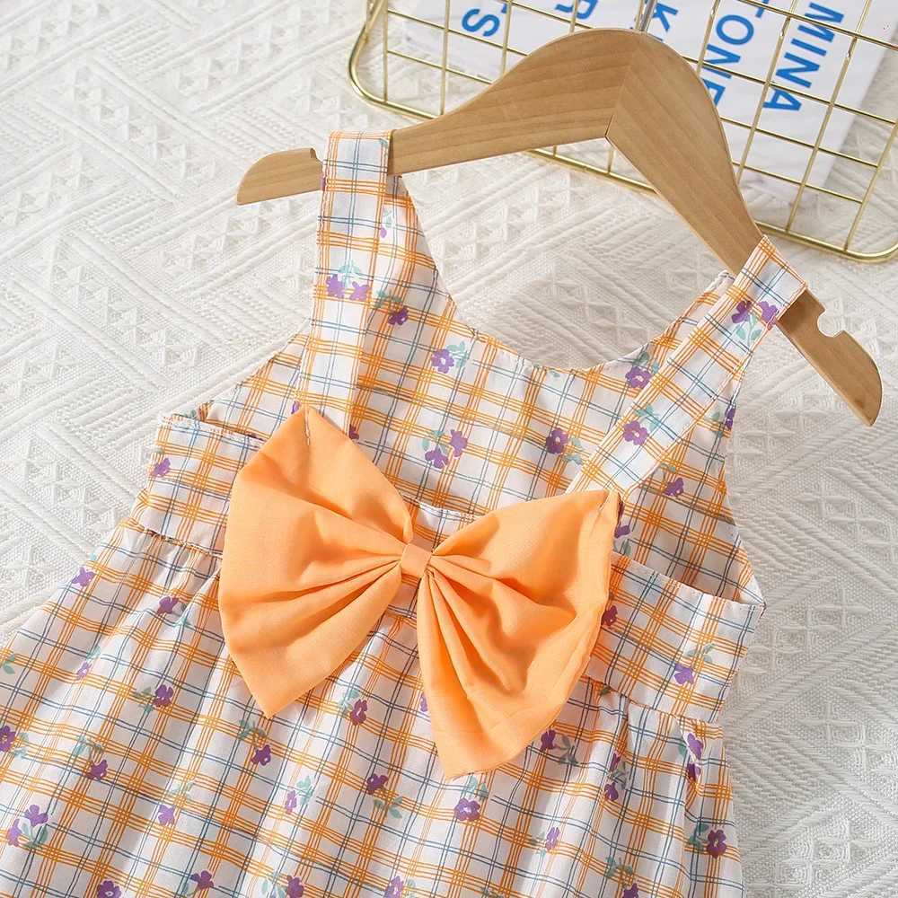 (0-3 Years Old) Summer Baby Girl Cotton Plaid Flower Suspender Dress Cute Bow Beach Dress With Hat X250220