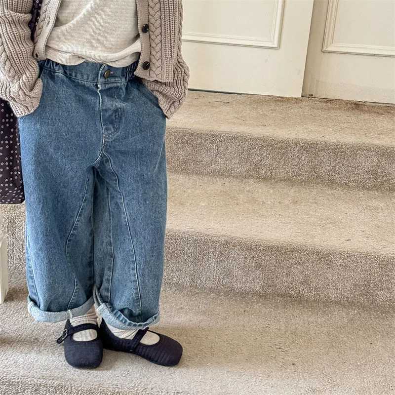 Childrens Pants 2024 Autumn New Korean Boys Casual Jeans Fashion Loose Girls Denim Trousers Toddler Kids Versatile Jeans Z250220