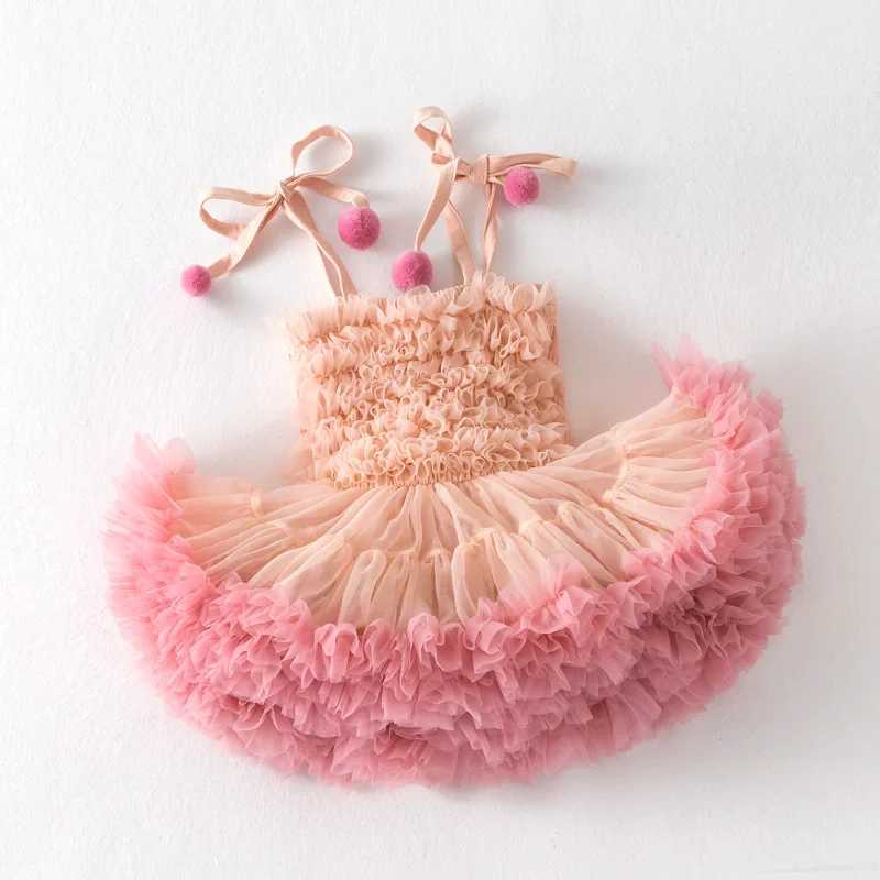 New Cute Baby Girl Clothes Solid Color Halter Fluffy Baby Girl Dress Sweet Baby TuTu Cake Dress Birthday Princess Weekly Frock X250220
