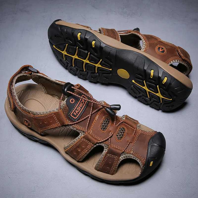 New Arrival Mens Leather Sandals Summer Classic Mens Outdoor Sandals Soft Comfortable Beach Sandals Slippers Men Shoes Large Size 38-48 T250220