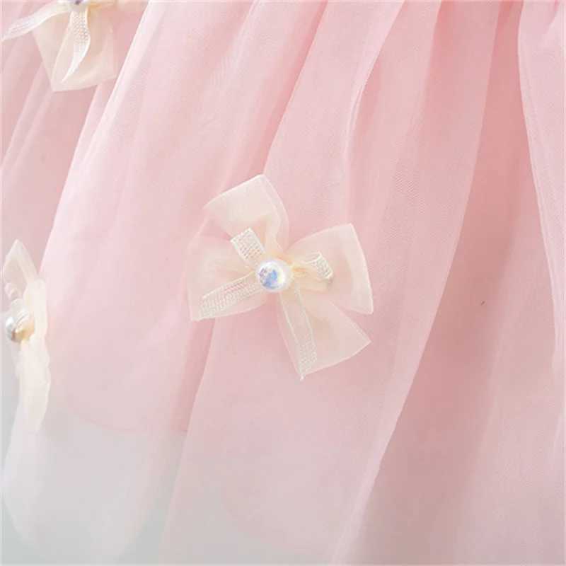 Cute Flower Fairy Baby Party Dress Summer Solid Color Grid Princess Evening Dress Childrens Clothing 0-3 Years Old X250220