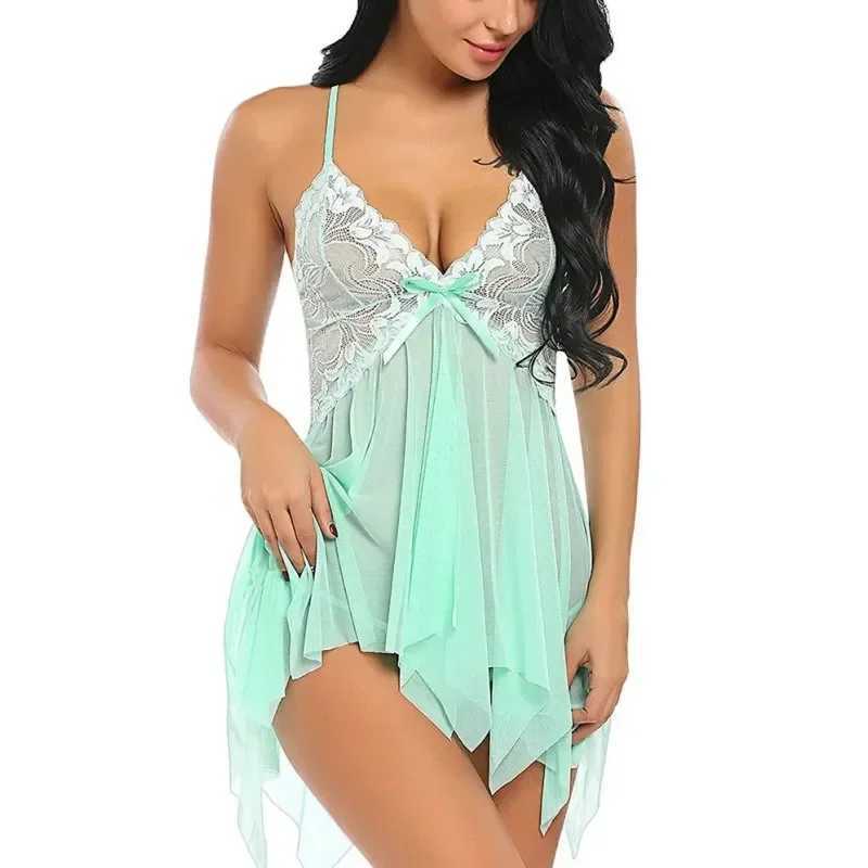 Sexy Lingerie Babydolls Women Erotic Pajamas Porn Lace Transparent Dress with Panties Set Sex Clothes Nighties SuitXJ250220