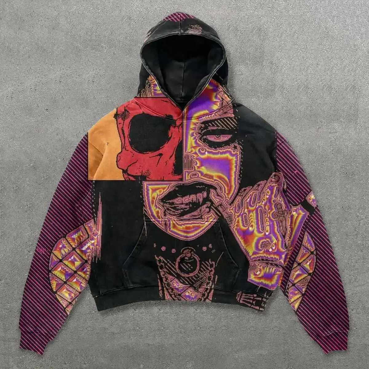 Niche Abstract Art Graffiti Watercolor Large Printed Cotton Sweater Mens and Womens Popular T-shirt Hoodie X250220
