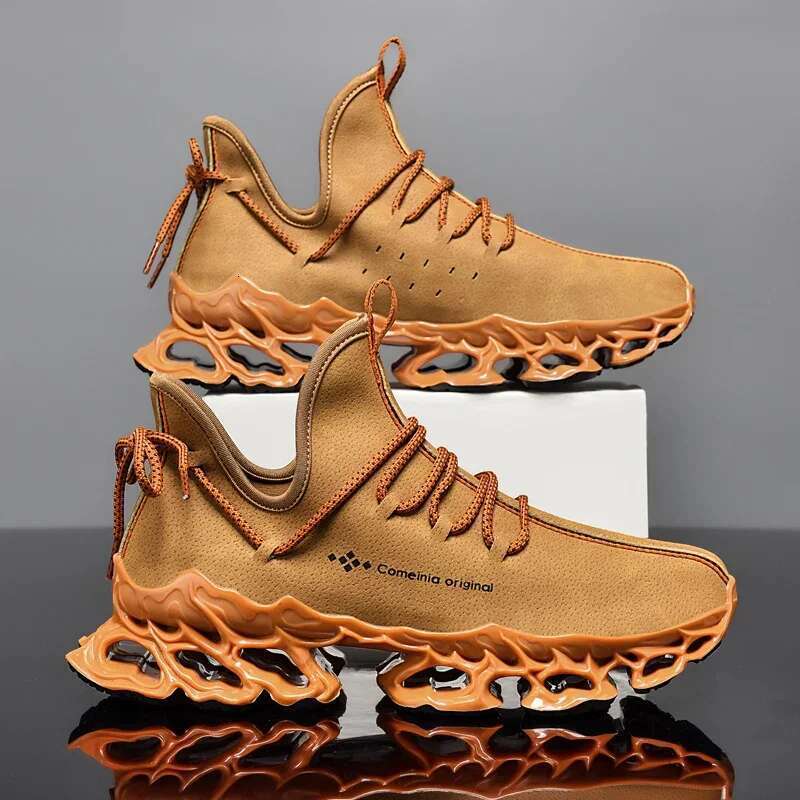 Running Designer Waterproof Leather Sneakers Men Unique Blade Sole High-quality Cushioning Outdoor Athletic Jogging Sport Shoes