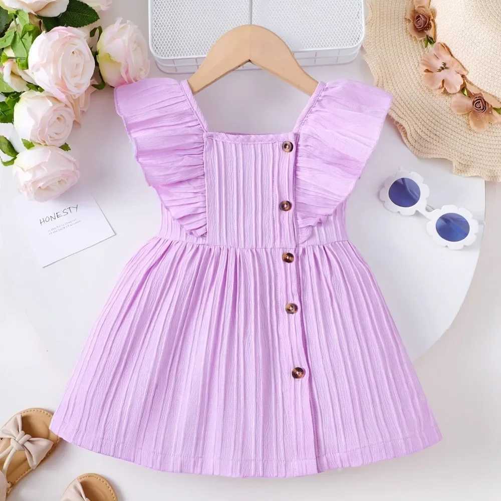 Dress for Toddler Baby Girl 3-24 Months Folding Fabric Flutter Sleeve Botton Design Dress Summer Clothes Infant Baby Clothing X250220