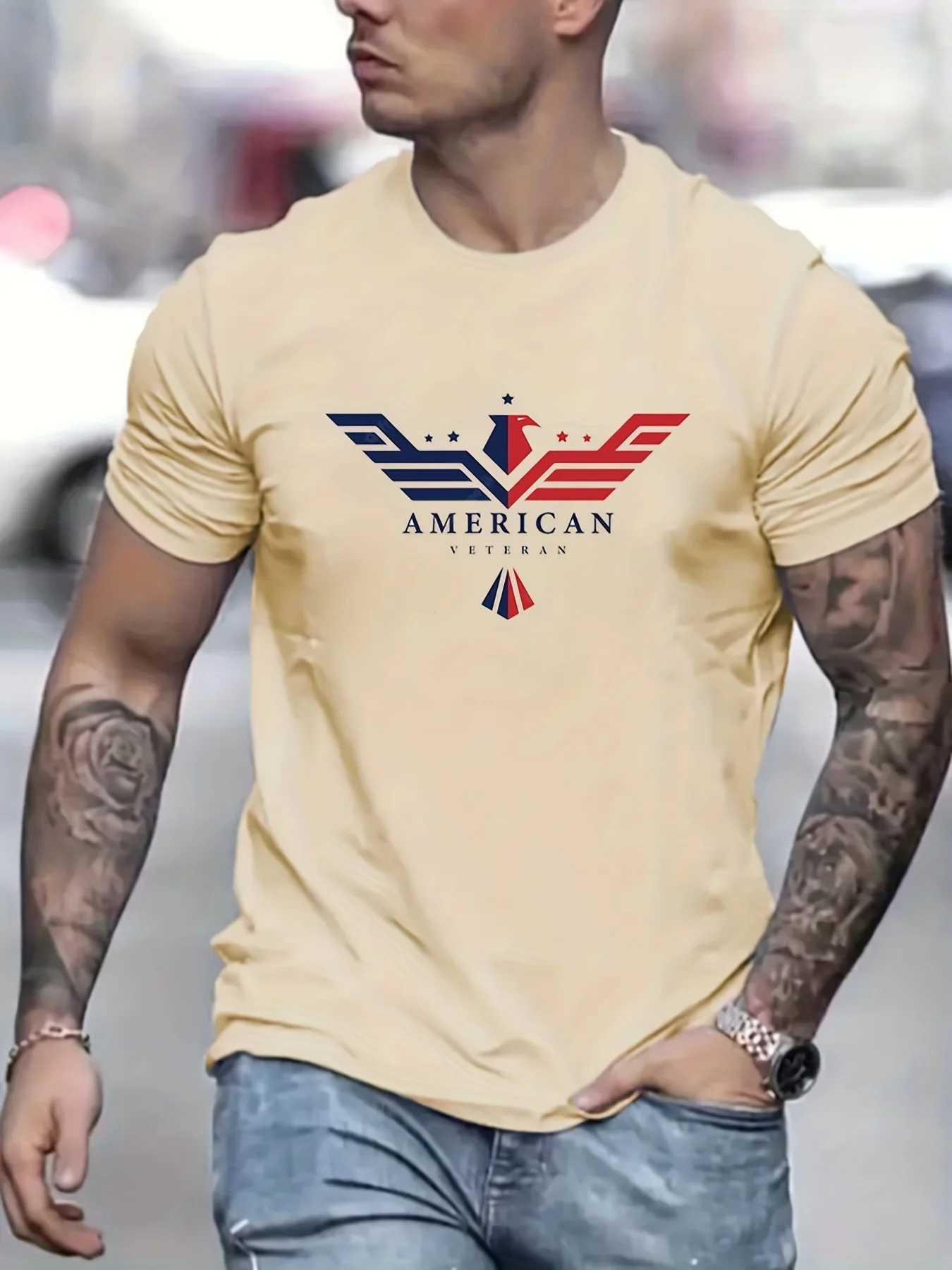 Mens Summer Loose Size 00% Cotton Bald Eagle One Printed Slim Fit Casual Round Neck Short Sleeve T-shirt Top W250220