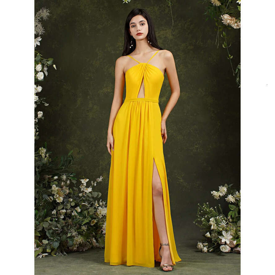 Yellow Fashion Chiffon Bridesmaid Dress A E Long Maid Of Honor Gown Summer Wedding Custom Made Bm