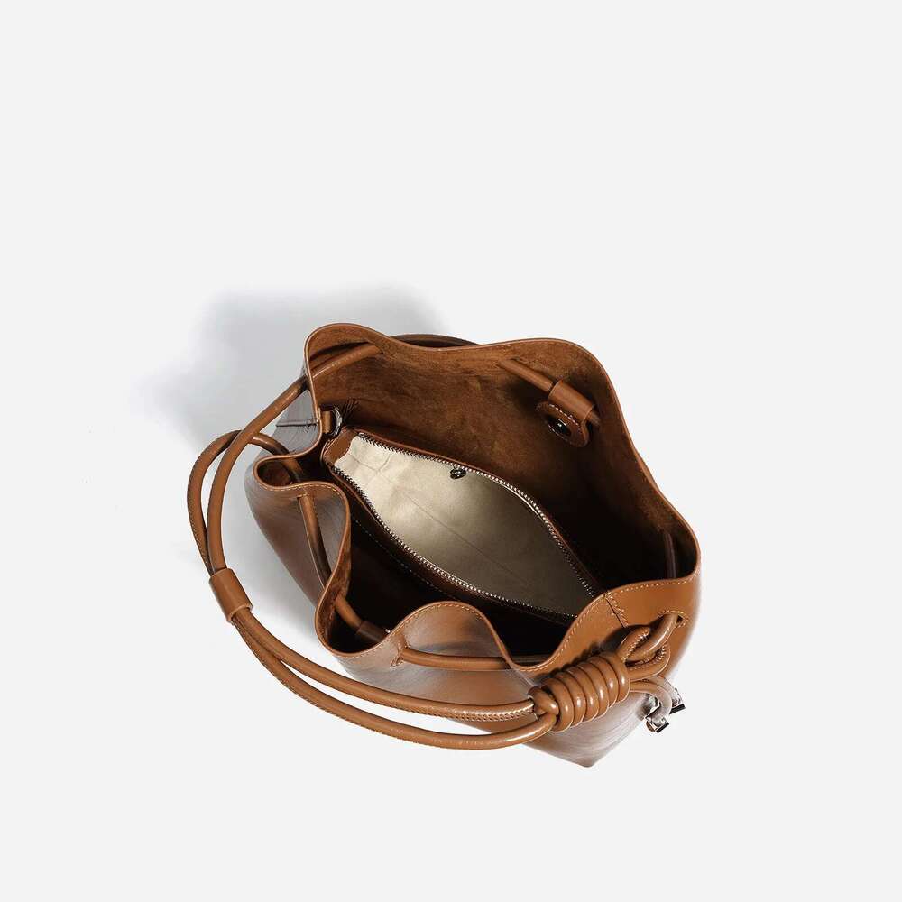 New Fall Winter Genuine Leather Women's Female Commuting Fashion Bucket String Clouds Handbag Ladies Brand Bag