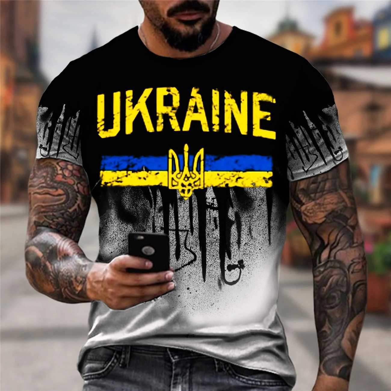 2023 Vintage Mens T-shirt Ukrainian T Shirt 3d Men Ukraine Military Army Emblem T-Shirts Ukrainian Flag Tshirt Polyest Tees W250220