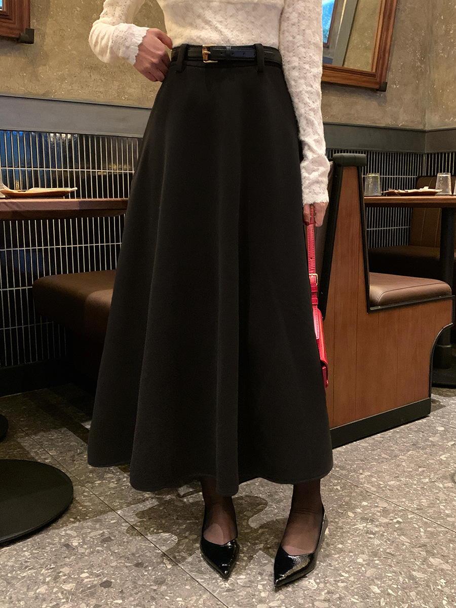 MU2170 Winter new style temperament commuting high waist skirt thick woolen slim long skirt 85101
