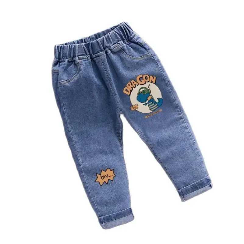 New Childrens Fashion Jeans Spring/Summer Printed Small Boys Loose Elastic Waist 1-6 Year Old Boys Jeans Z250220