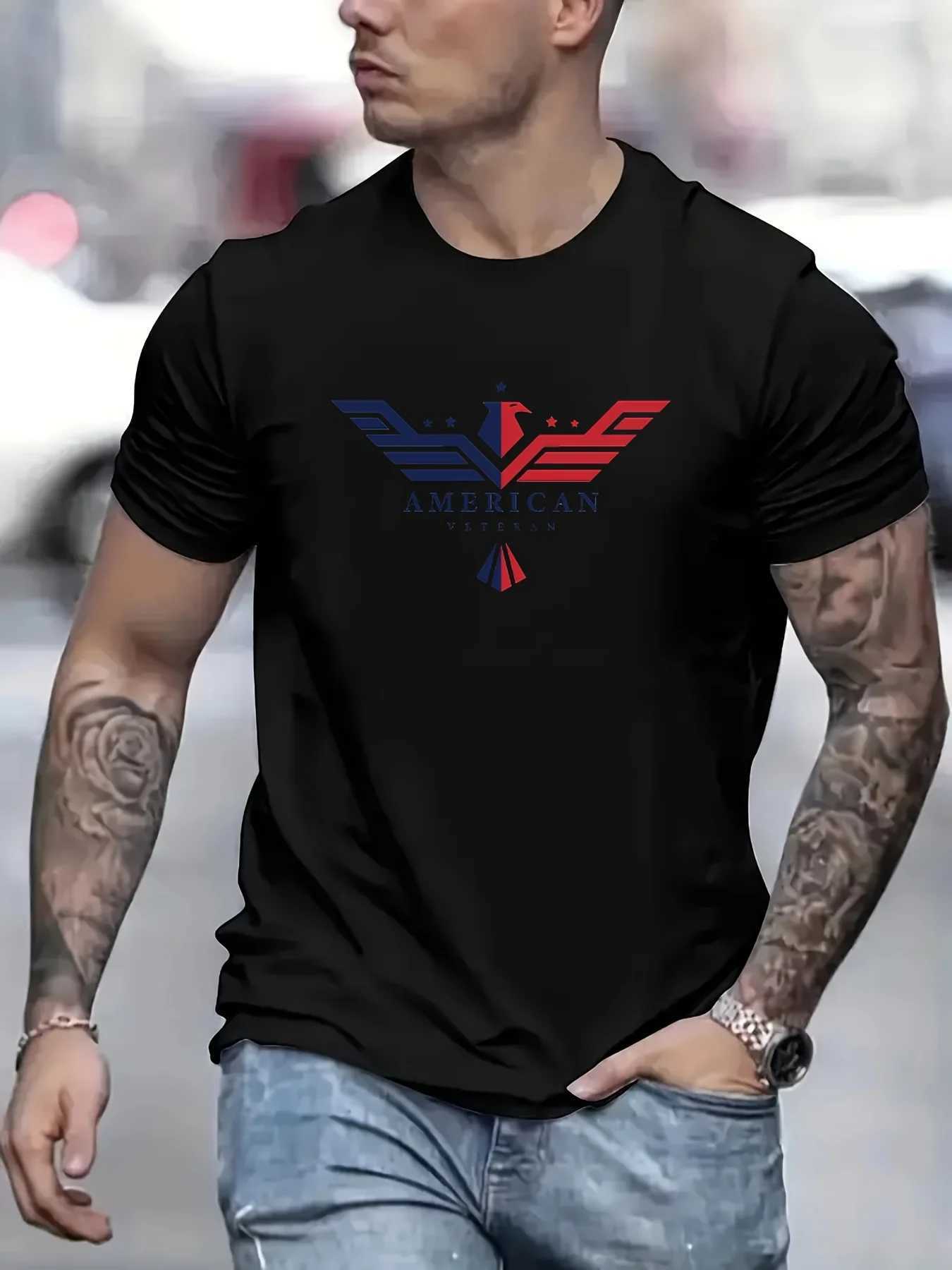 Mens Summer Loose Size 00% Cotton Bald Eagle One Printed Slim Fit Casual Round Neck Short Sleeve T-shirt Top W250220