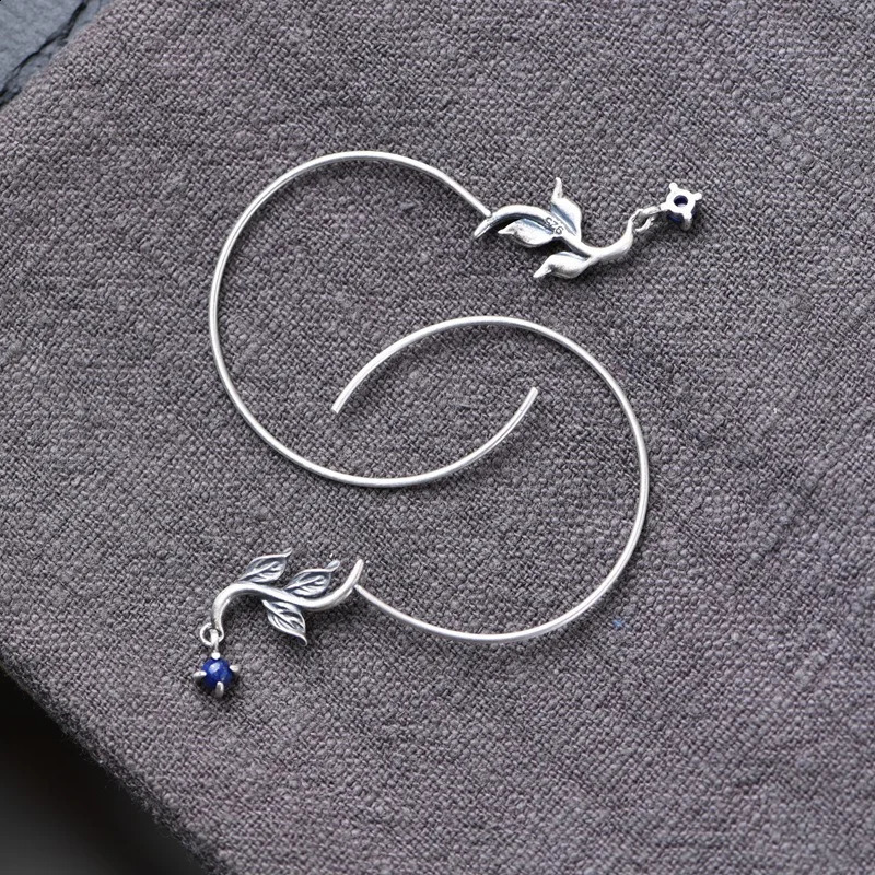 S925 Pure Silver Vintage Lapis Lazuli Simple Earrings Womens French High-end Jewelry Birthday Gift 250219