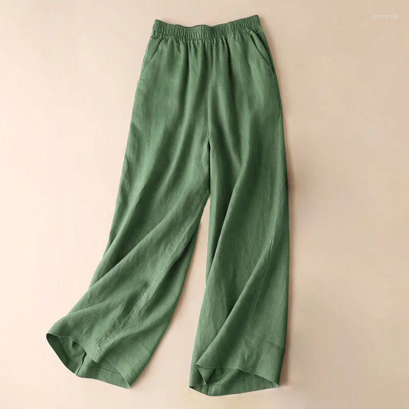 Women's Pants Casual Women Summer Loose Cotton Linen Wide Leg Korean Style Solid Color Trousers Woman