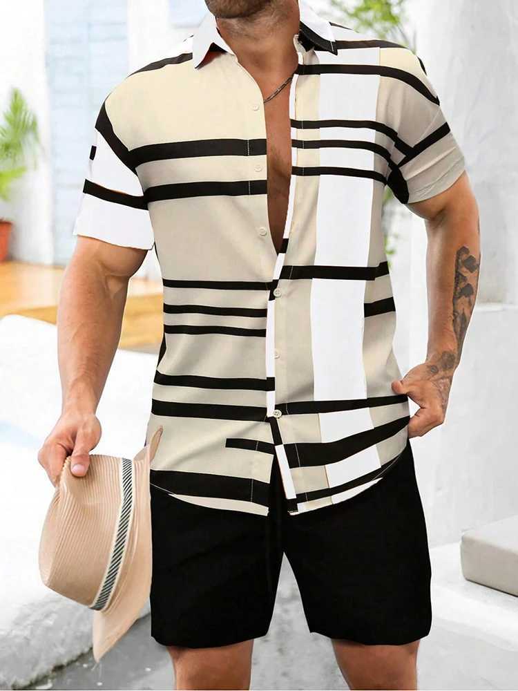 Mens short sleeved and beach shorts set daily running sports mens shorts summer city street fashion mens casual shirt W250221