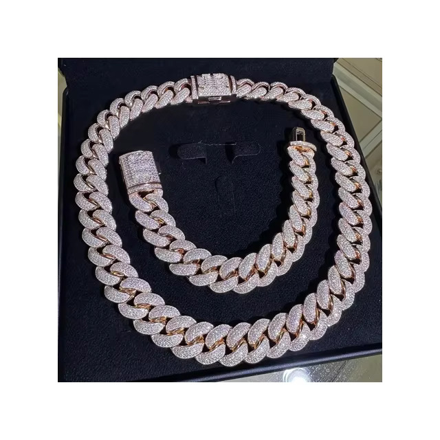 Unisex 18mm VVS Moissanite Dias Iced Plating Hip Hop Jewelry-Sier Rose Gold Miami Cuban Prong k Chain