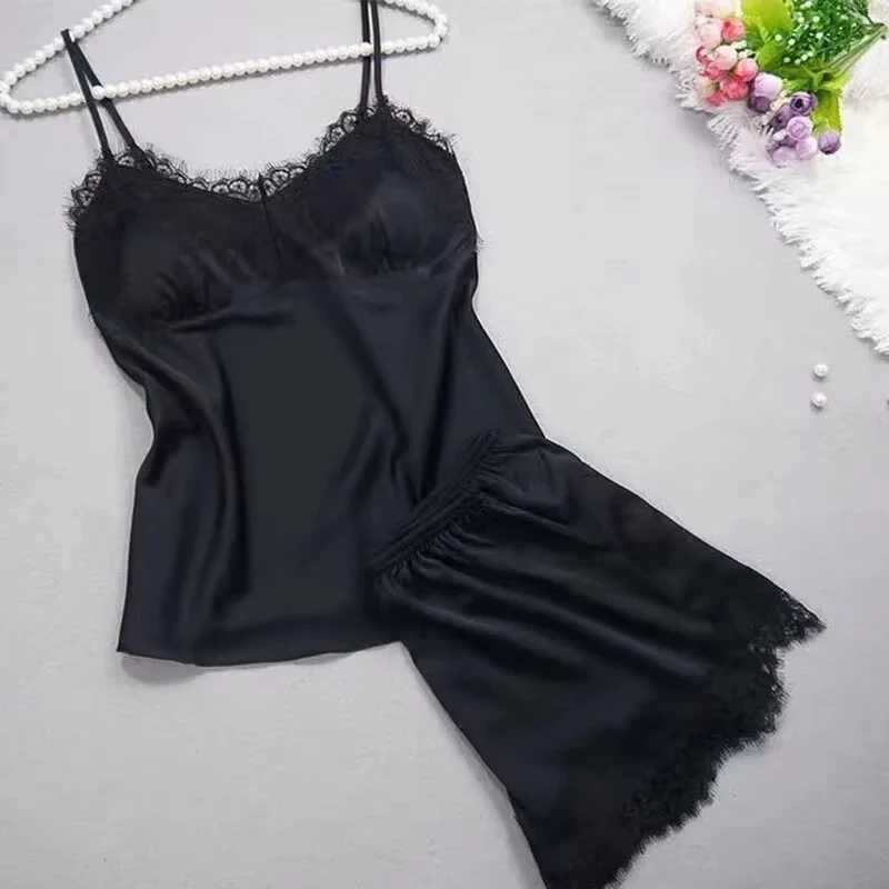 Womens Halter Pajamas 2 PCS Camisole And Shorts Home Wear Red Black Sexy Lace S M Ventilate ComfortXJ250220