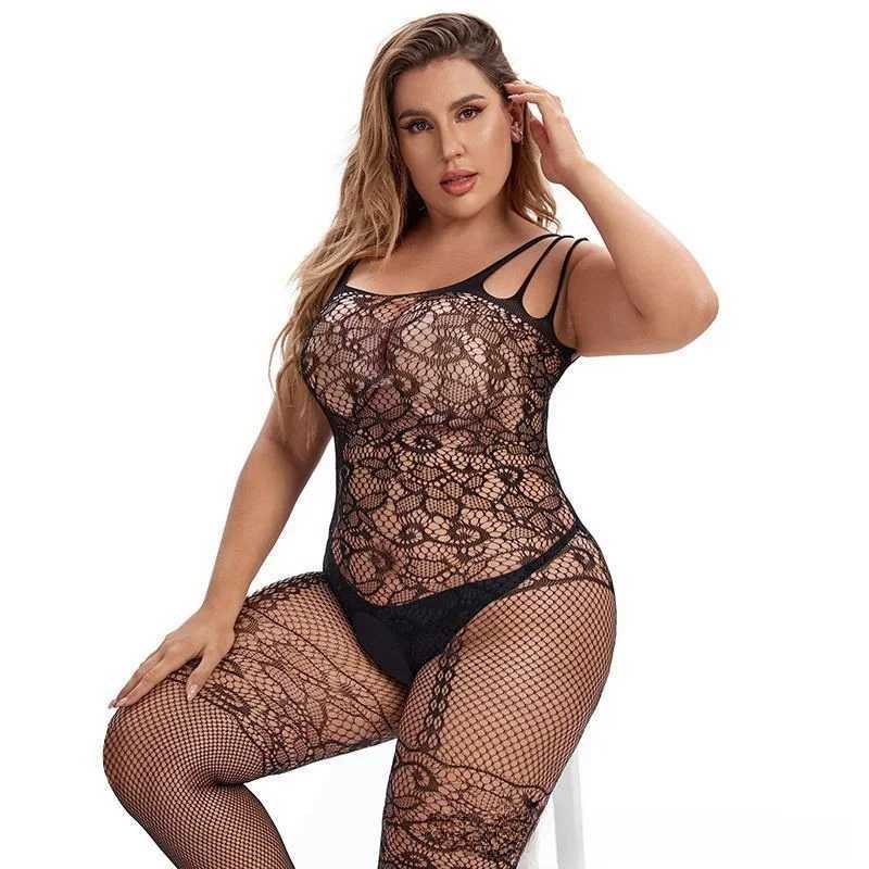 NEWFUNJOIN Plus Size Women Sexy Open Crotch Bodystockings Fishnet Body Suit Lingerie Catsuit Tights Teddies Exotic Bodysuits XxlXJ250220
