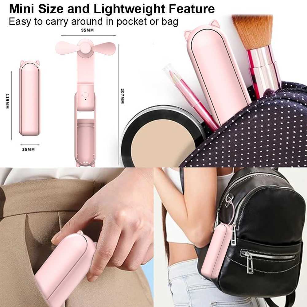 Electric Fans Portable Fan Mini Handheld Fan 2000mAh USB Rechargeable with Handy Power Bank Small Hand Held Foldable Pocket Fan for Travel H250220