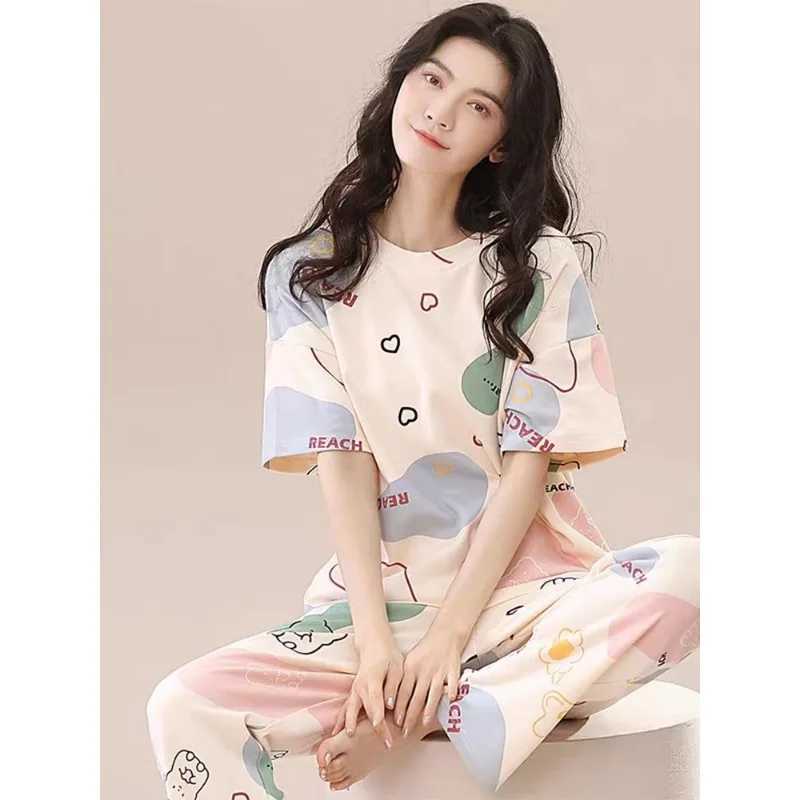 Pyjamas Set for Womens Short Sve Long Pants dent Casual Cartoon Bear Sweet Cuet Spwear Loungewear Romantic NightwearXJ250220
