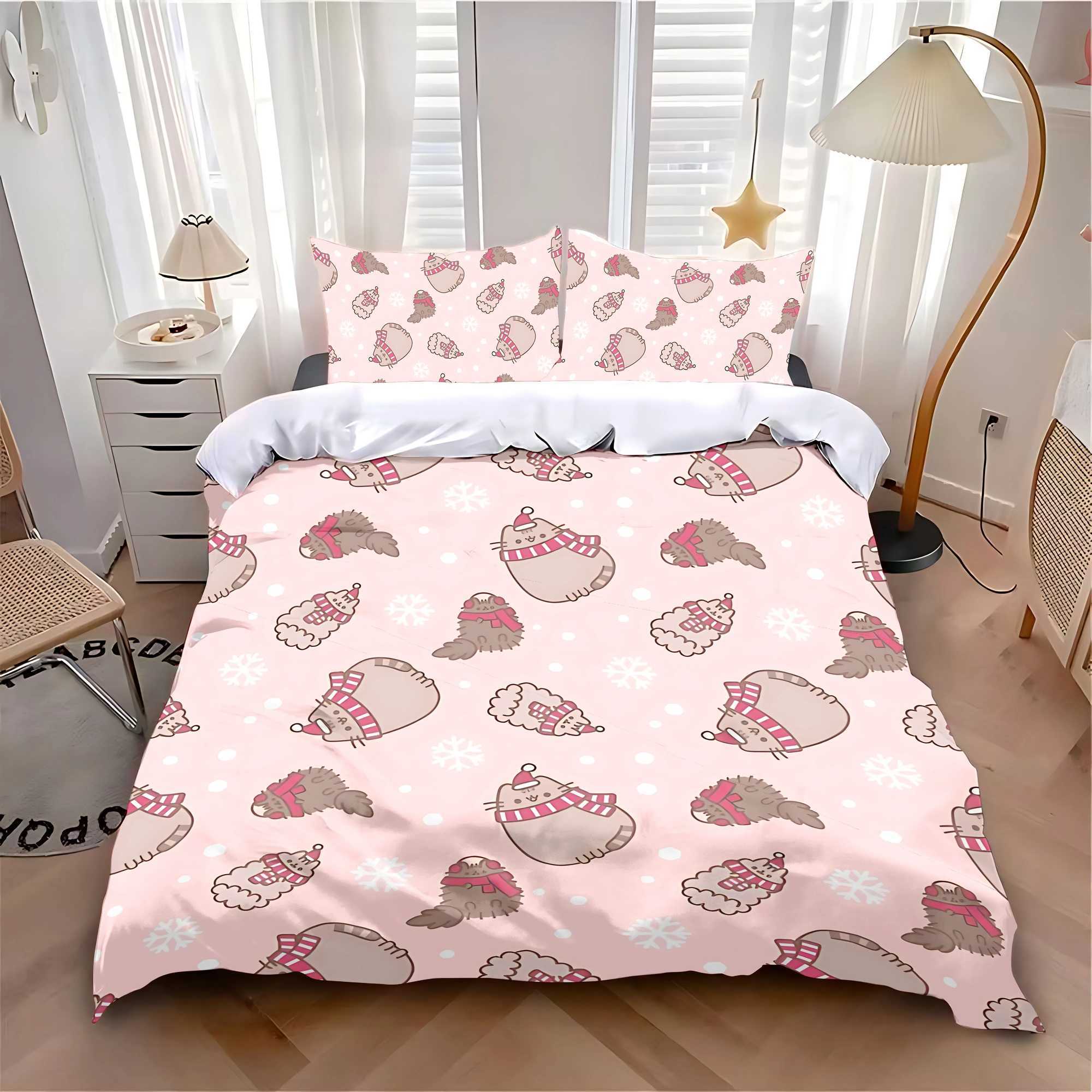 Duvet Cover Pillowcase Bedding Set Cartoon P-PusheenS Cat Adult Boy Girl Bedroom Decoration Children Single Double Large SizeXJ250220
