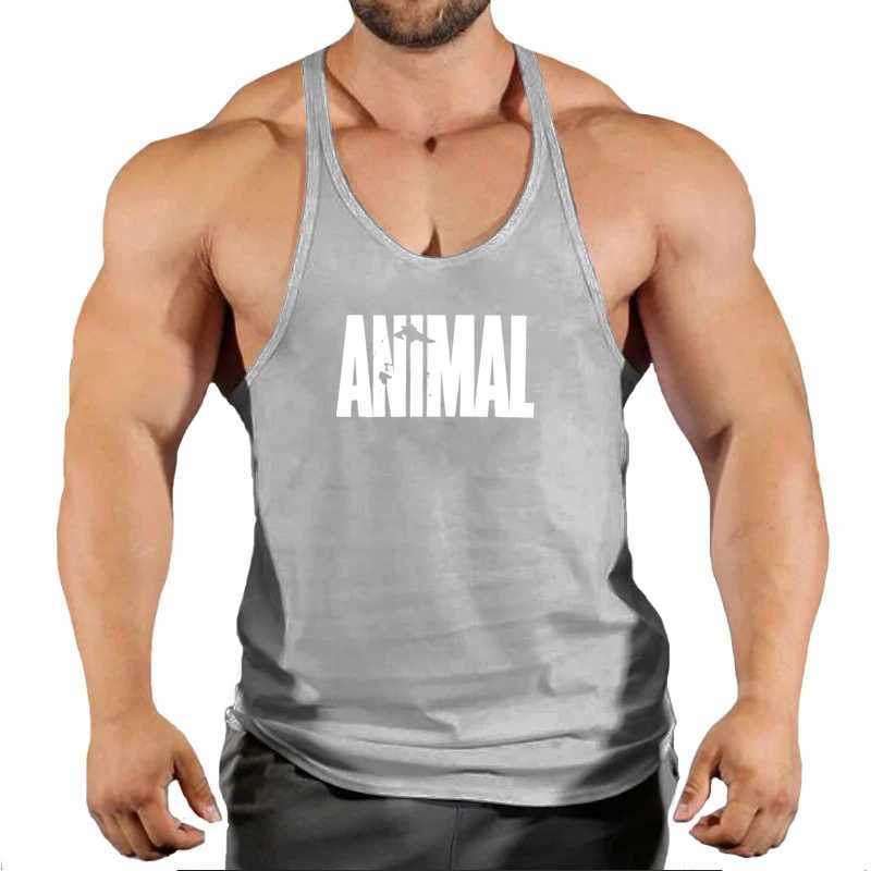 Animal letter printing gym clothing mens bodybuilding fitness vest top pure cotton racing stripe single sleeve sports shirt W250220