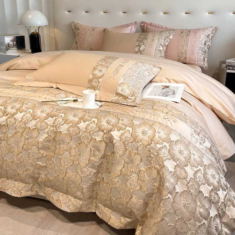 Jacquard Bedding Set Golden Relief Embroidery Polyester/Cotton Duvet Cover Bed Sheet Pillowcases Mattress CoverXJ250220