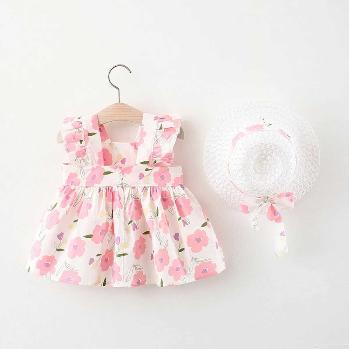 Baby Girl Dresses Summer Flower Girls Beach Dresses Cute Girls Clothing With Hat X250220