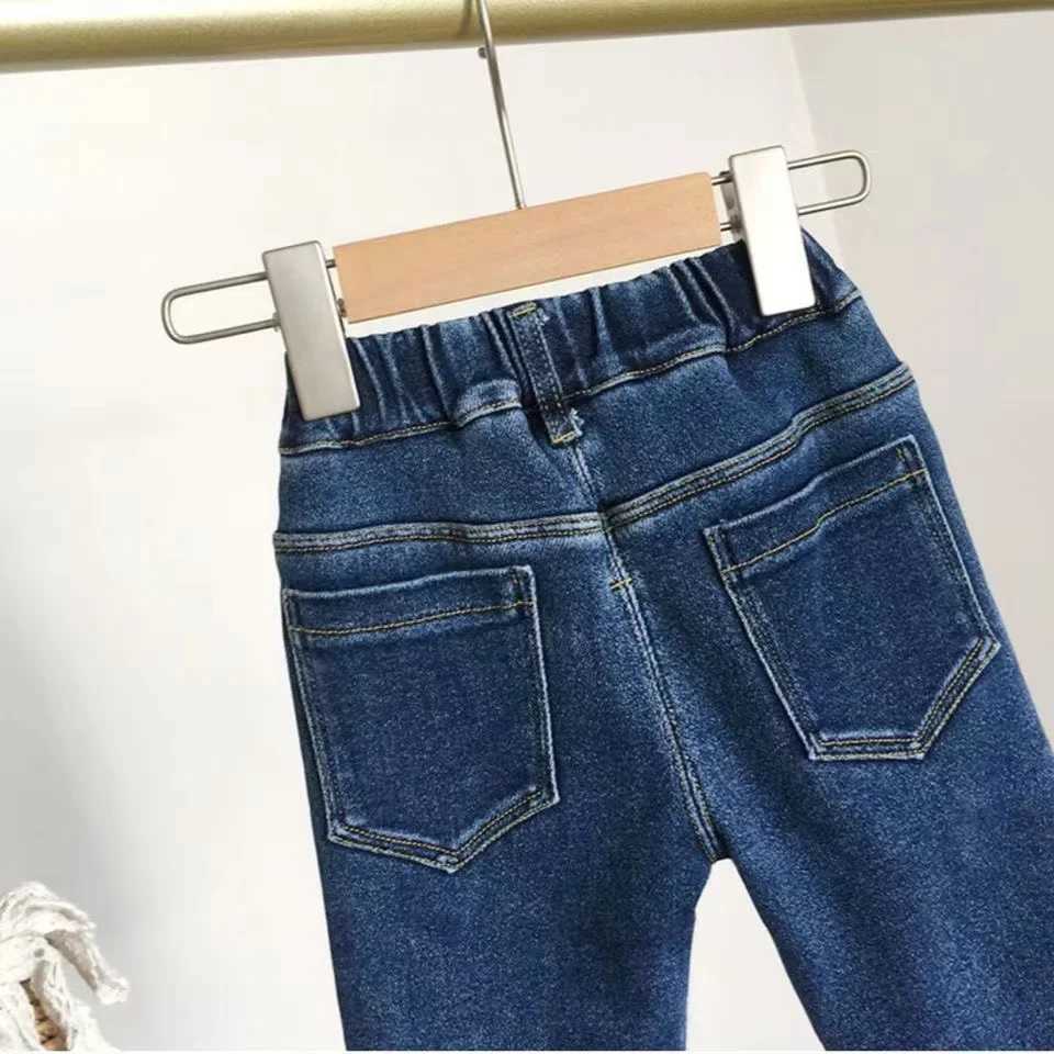 Boys Girls Winter Fleece Velvet Warm Jeans Thick Trousers High Waist Elastic Pants Jean Stretch Pencil Pants Hot Legging 2024 New Z250220